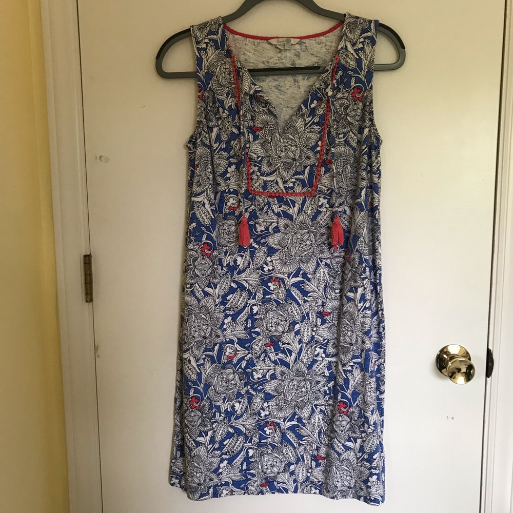 Paisley Biden shift dress with bib and tassels